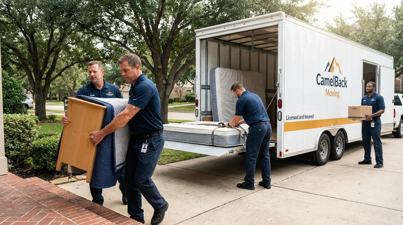 Crew loading residential truck for cross-state move from Daleville, AL